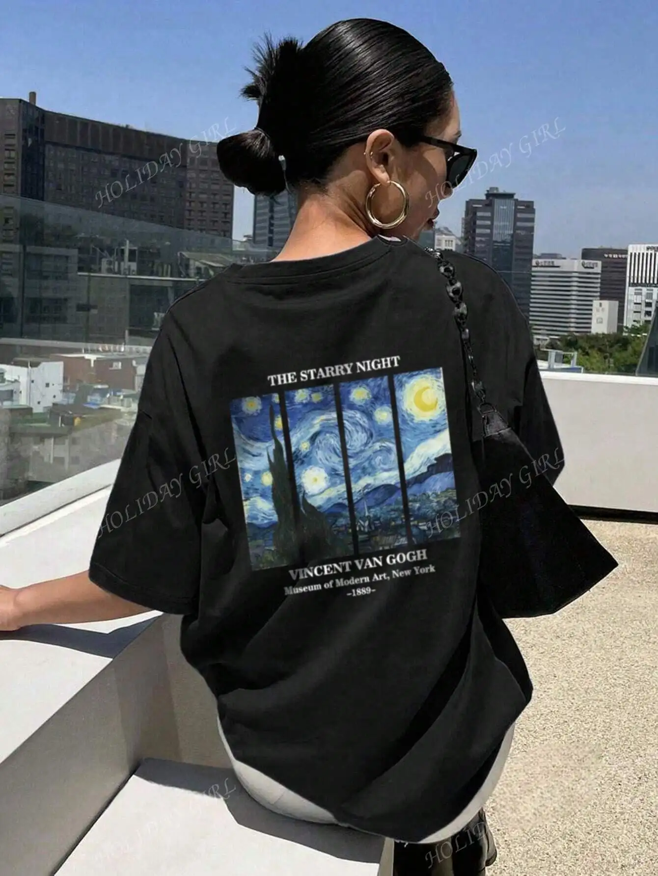 

Plus Size Women's T Shirt Featuring Van Gogh The Starry Night Artistic Print for Urban Fashion Lovers