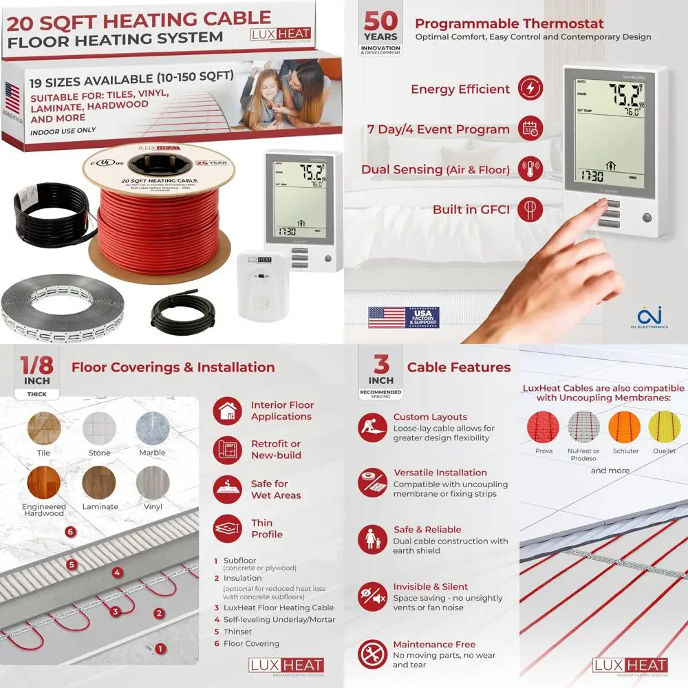 

Under Floor Heating System 20sqft Kit - 120V Heated Flooring with Programmable Thermostat for Home Comfort