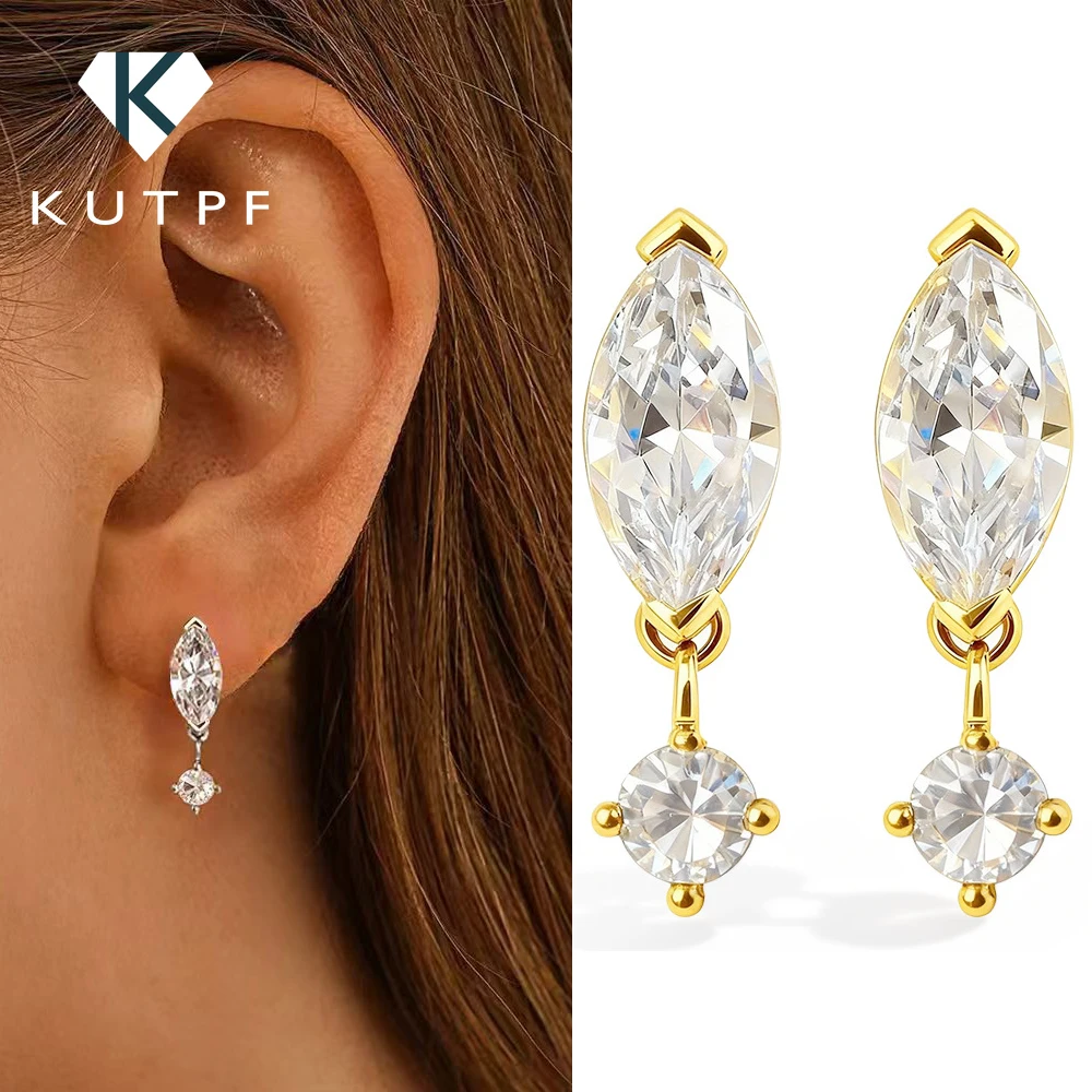 1.6cttw Marquise/Round Cut Moissanite Drop Earrings for Women 925 Sterling Silver Lab Diamond Stud Earrigs with Certificate