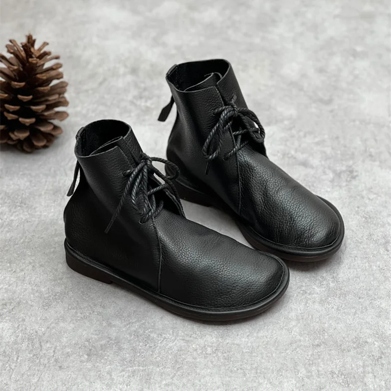 Genuine Leather Women Ankle Boot Thick Sole Lace Up Chelsea Boots Female Autumn Winter Designer Luxury Shoes Size 41 42 43 Boots