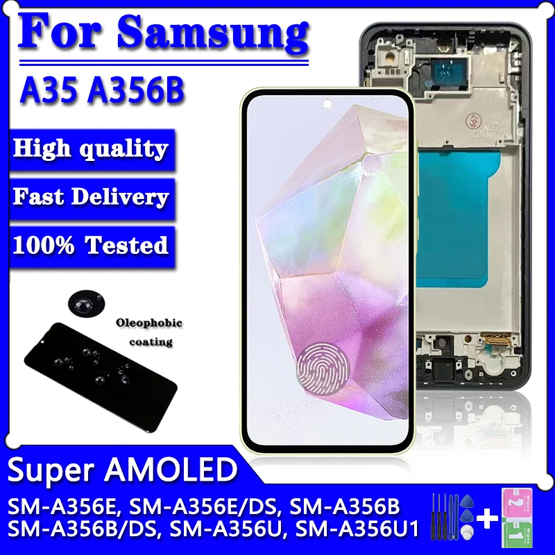 Super AMOLED A356 display Screen for Samsung A35 A356B A356E A356U Lcd Display Digital Touch Screen with Frame.