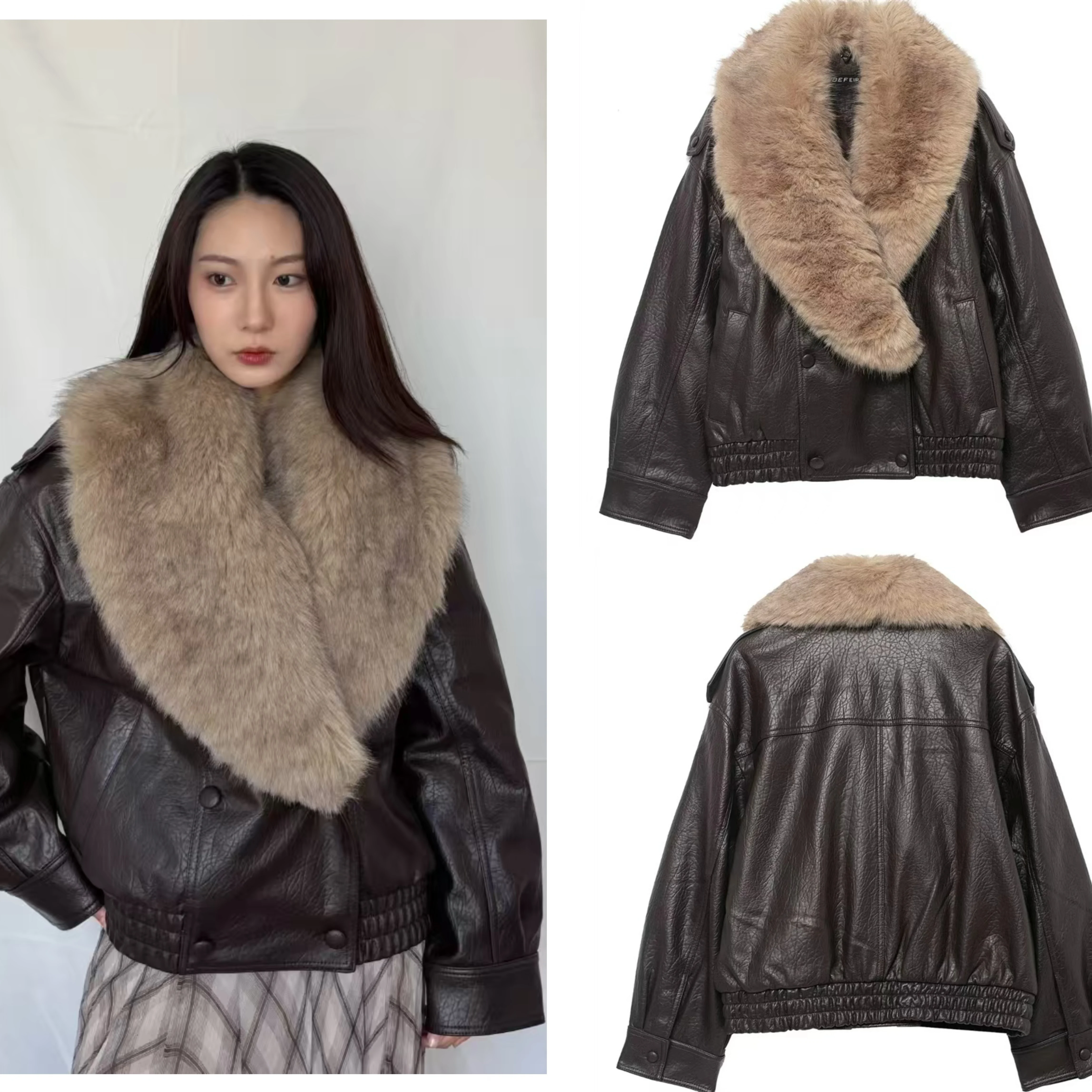 2026 Otoño/Invierno nuevo abrigo de chaqueta con cuello extraíble de piel sintética a la moda de lujo de alta gama