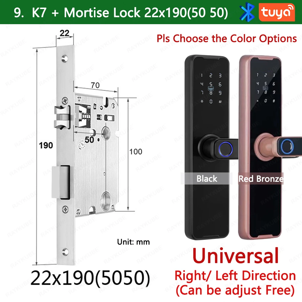 RAYKUBE Biometrisch vingerafdrukdeurslot K7 Pro+ Smart Lock Tuya-app Ontgrendeling op afstand Keyless Lock Elektronisch deurslot