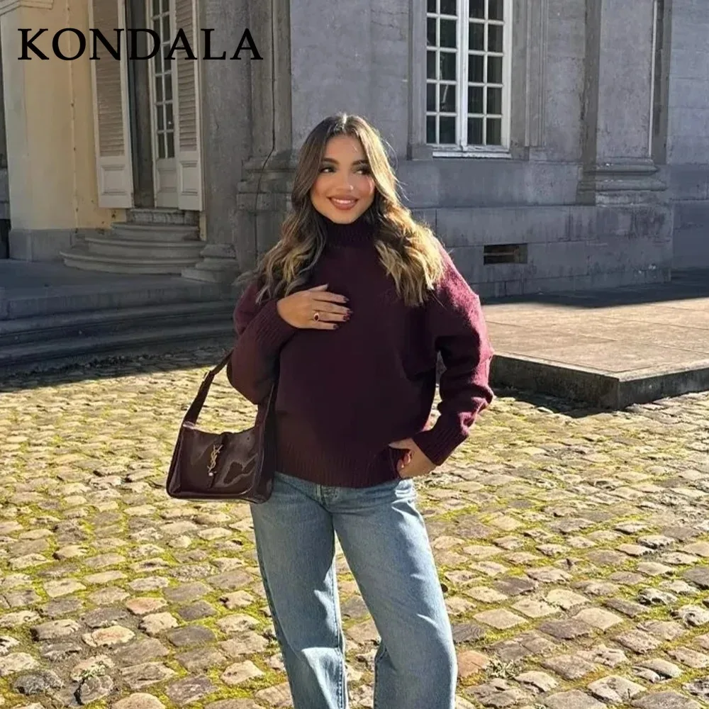 KONDALA 2025 Autumn Winter Women Basics Knitted Sweaters Fashion Casual Turtleneck Thick Warm Solid Pullover Ladies Sweaters