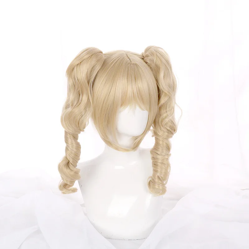 Peruca cosplay Genshin Impact Barbara, estilo dourado claro com moldura facial, peruca de jogo e anime