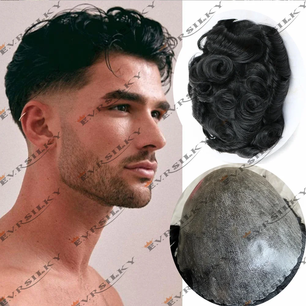 

Natural Hairline Durable Thin Skin Brown Men's Toupee Black Grey 100% Human Hair Wigs Microskin Capillary Prosthesis Hairpieces