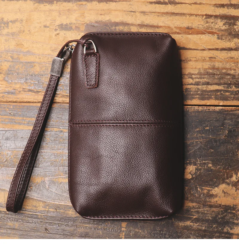 Neue Herren-Clutch aus echtem Leder, weiche Leder-Reißverschluss-Langbörse aus hochwertigem Rindsleder, lässige Handtasche – Detail 9