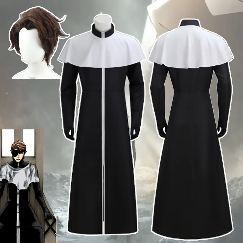 Carnival Anime Aizen Sousuke Cosplay Captain Uniform White Haori 3 Stripe Shihakusho Brown Wig Halloween Disguise Performance