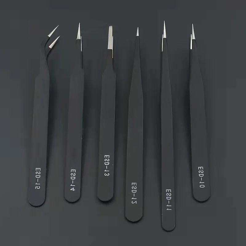 Pinzas antiestáticas de acero inoxidable, juego de pinzas profesionales para cejas, herramienta de reparación de precisión Industrial, rectas y curvadas