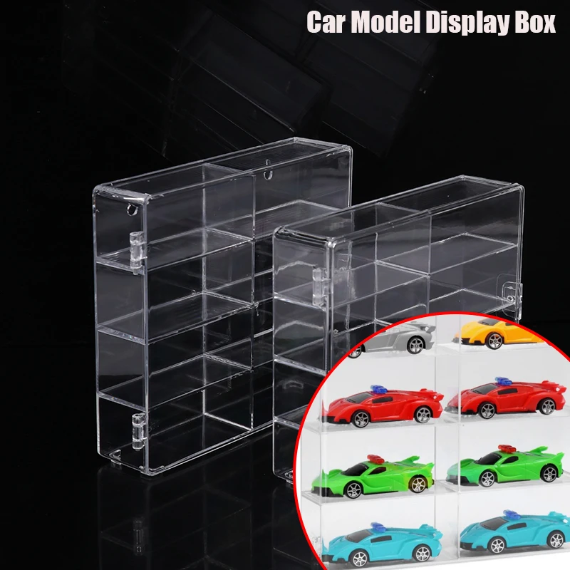 1 szt. Pudełko ekspozycyjne na samochody w skali 1:64 z akrylu, przezroczyste pudełko do przechowywania modeli samochodów, montowane na ścianie bez wiercenia, na półkę do szafki na zabawki.