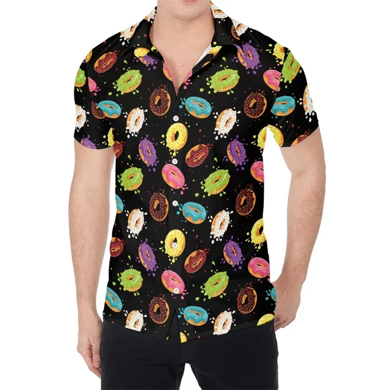 Cute Donut Pattern Print Aloha Shirt For Men Women 3d Full Print Button Down Oversized Blouse Shirts Tops Mens Hawaiian Shirt