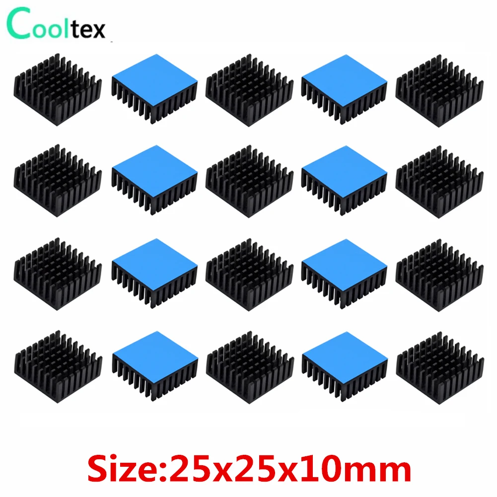 20pcs Aluminum Heatsink 25x25x10mm Cooler Radiator Cooling for Electronic Chip IC Raspberry pi With Thermal Conductive Tape