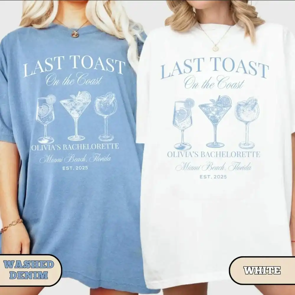 Personalized Custom UnisexT-Shirts Last Toast on the Coast Bachelorette Shirt Personalized Cotton Casual Y2K Tee Streetwear