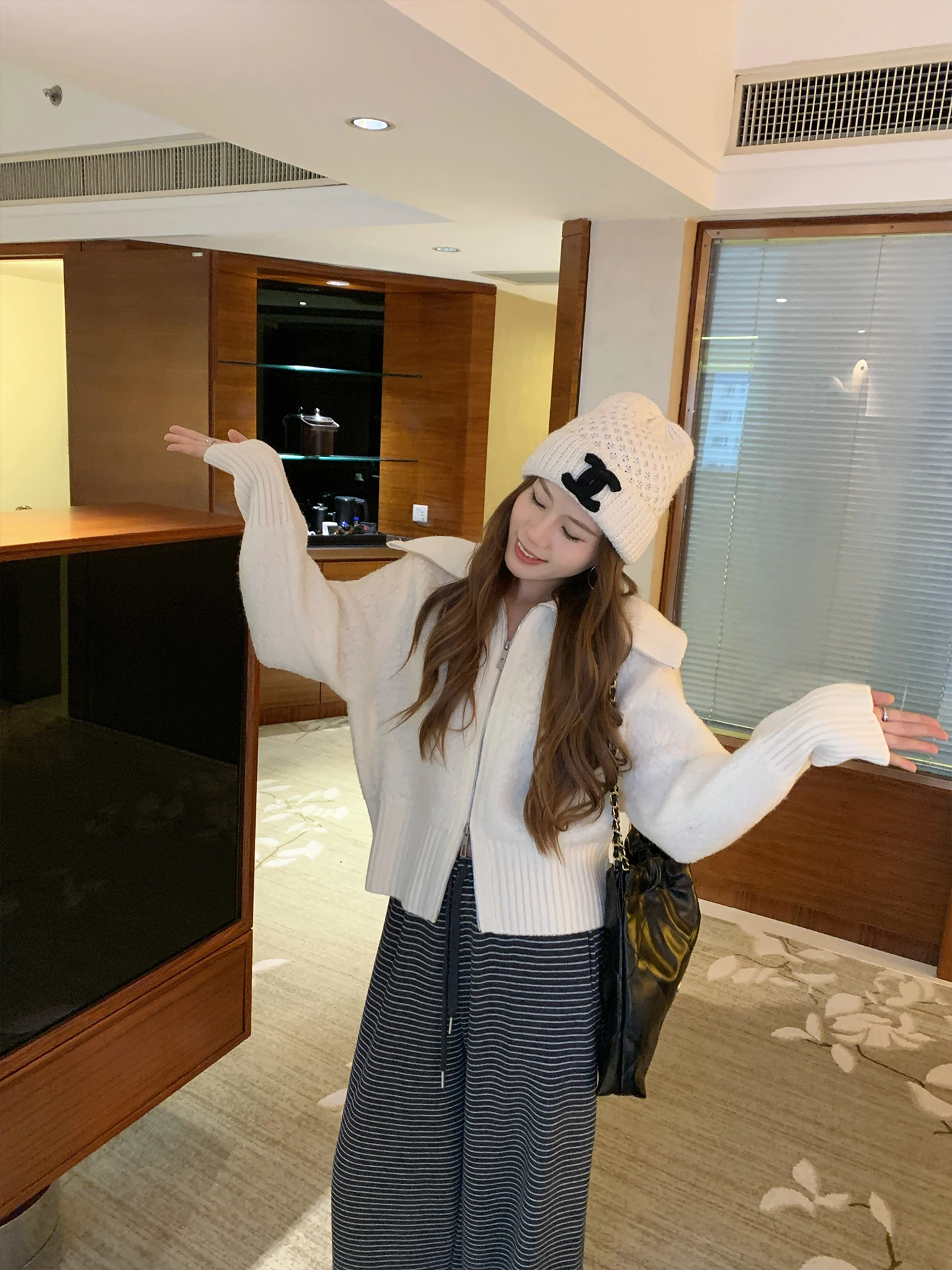 

Женский укороченный кардиган из 100% шерсти с двойной молнией, повседневный, вязаный, с отложным воротником, стандартный крой