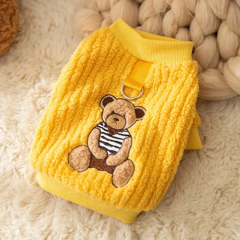 Suéter amarillo para perro, ropa de dos patas para cachorro, oso de dibujos animados, ropa cálida de peluche, Otoño e Invierno