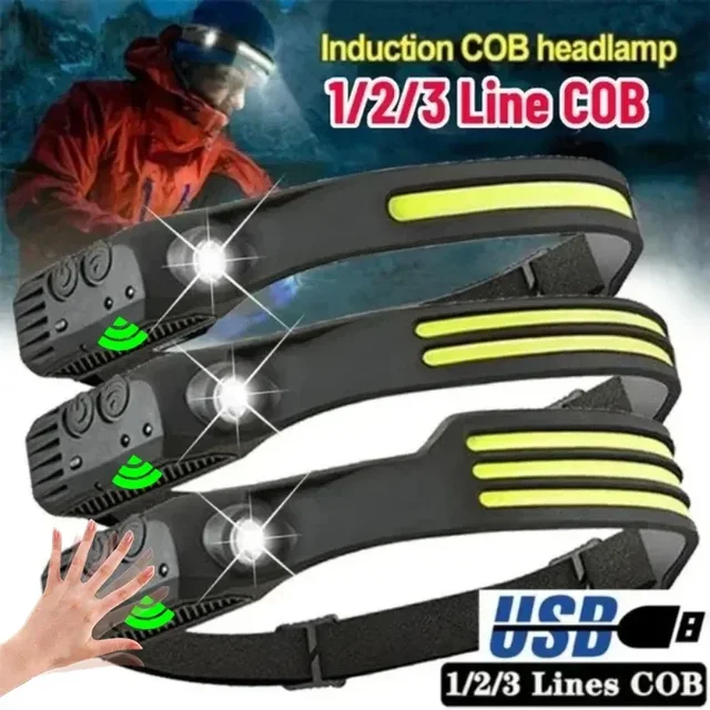 COB latarka czołowa LED indukcyjna lampa czołowa wbudowana bateria USB akumulatorowa latarka czołowa Outdoor Camping reflektor z czujnikiem wędkarskim