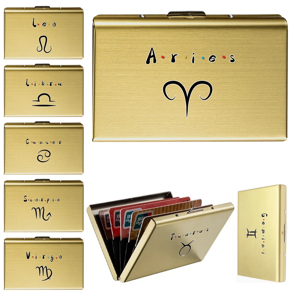 

Card Slot Storage Box Men's Anti-theft Swipe Bank Credit Cards Metal Card Constellation Series Pattern Bank Cards Protection Box