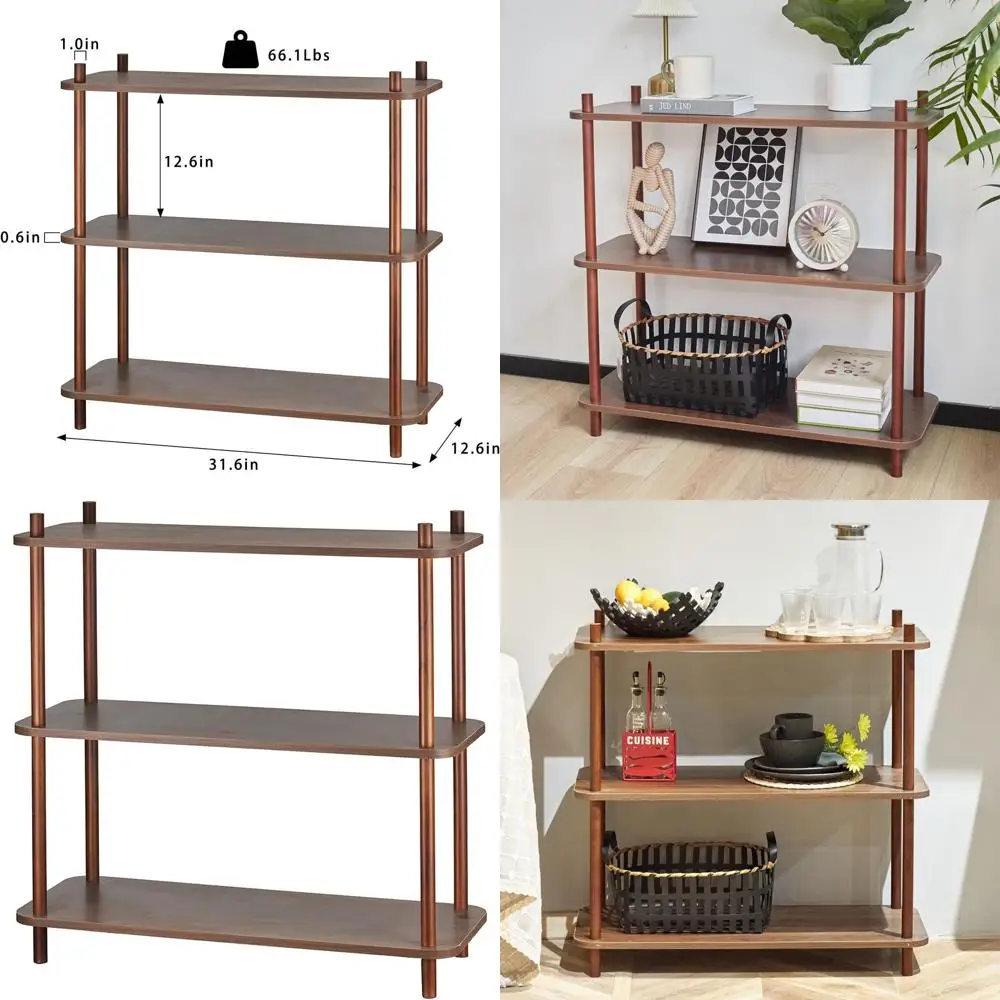 

Compact 3-Tier Wooden Bookshelf, Robust Organizer, Modern Style, Home Office Floor Stand, 31.5 Sturdy Display Shelf