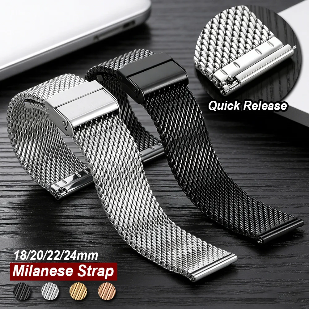 

18mm 20mm 22mm 24mm Milanese Mesh Watch Band Stainless Steel Bracelet Quick Release Metal Watch Strap for Seiko for Rolex for DW