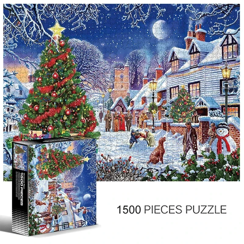 Kerstavond 1500 Stuks Van Hoge Moeilijkheidsgraad Volwassen Puzzel, Ronde En Onregelmatige Cartoon Dieren Anime Speelgoed, Kinderen Puzzel Geschenken