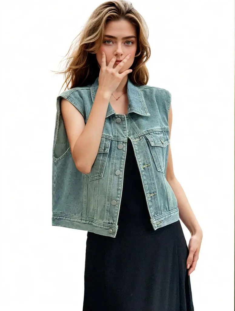 

Женский джинсовый жилет с вышивкой сзади, облегающая куртка без рукавов, Джинсовая безрукавка в уличном стиле, лето 2024