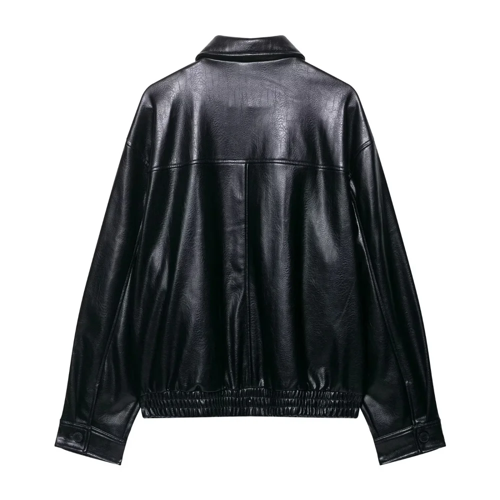 Veste de pilote en simili cuir pour femmes, avec col, manches longues, poches à boutons et fermeture éclair, nouvelle veste de mode printemps et été