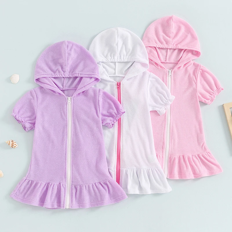 Kinder Kinder Mädchen Kleider Kleinkind Mädchen Kurzarm Reiß verschluss Kapuze Rüschen vertuschen Urlaub Strand kleid 1-8y
