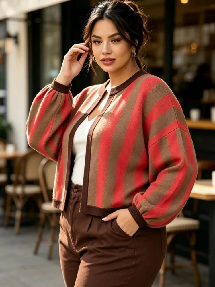 Women's Plus Size L-4XL Casual V-Neck Long Sleeve Knitting Sweater Cardigan Loose Sports Outdoor Top Women Clothing Oversized