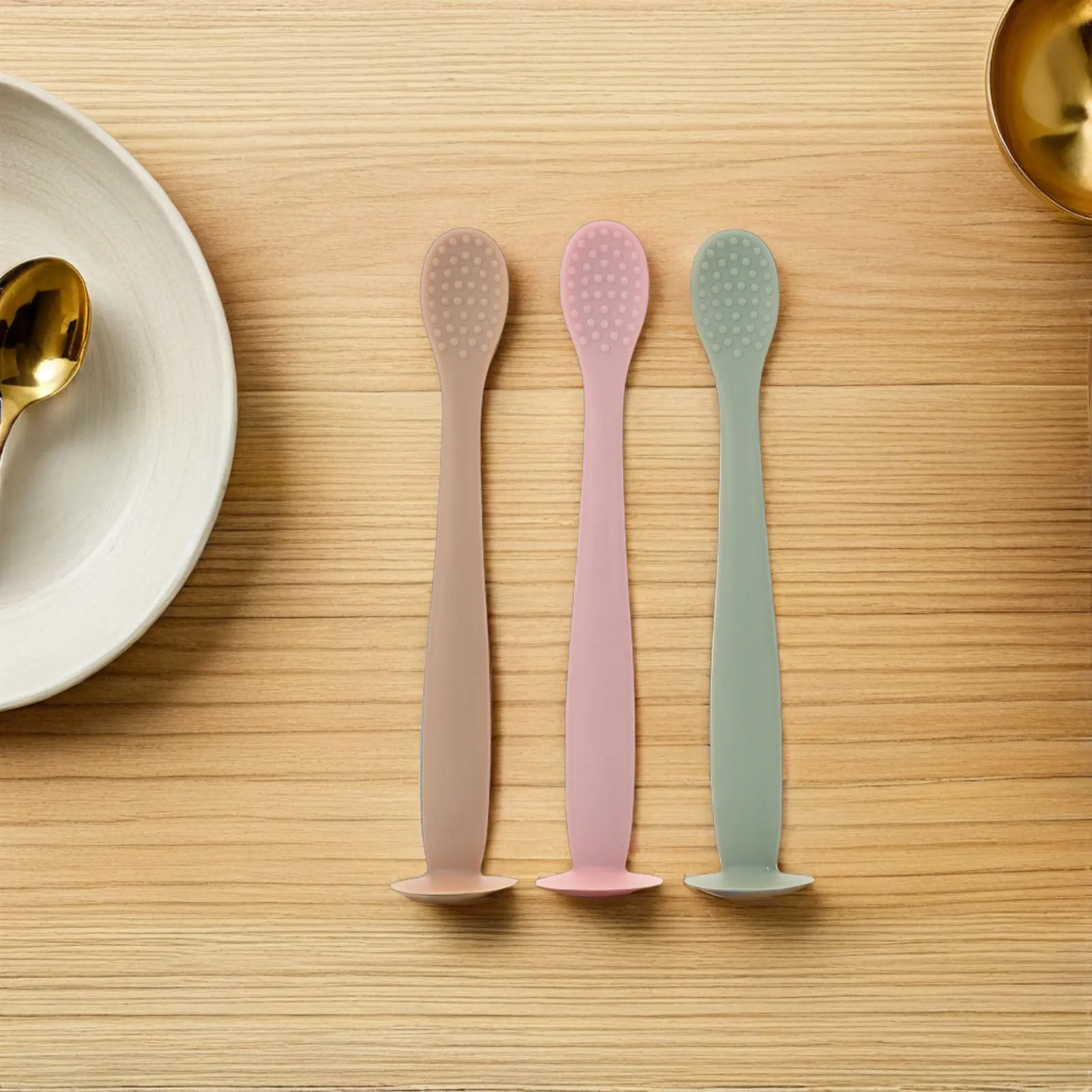 

3Pcs Silicone Baby Feeding Spoons Soft Gentle for Delicate Gums Teething Relief Texture Ergonomic Handle First Stage Self