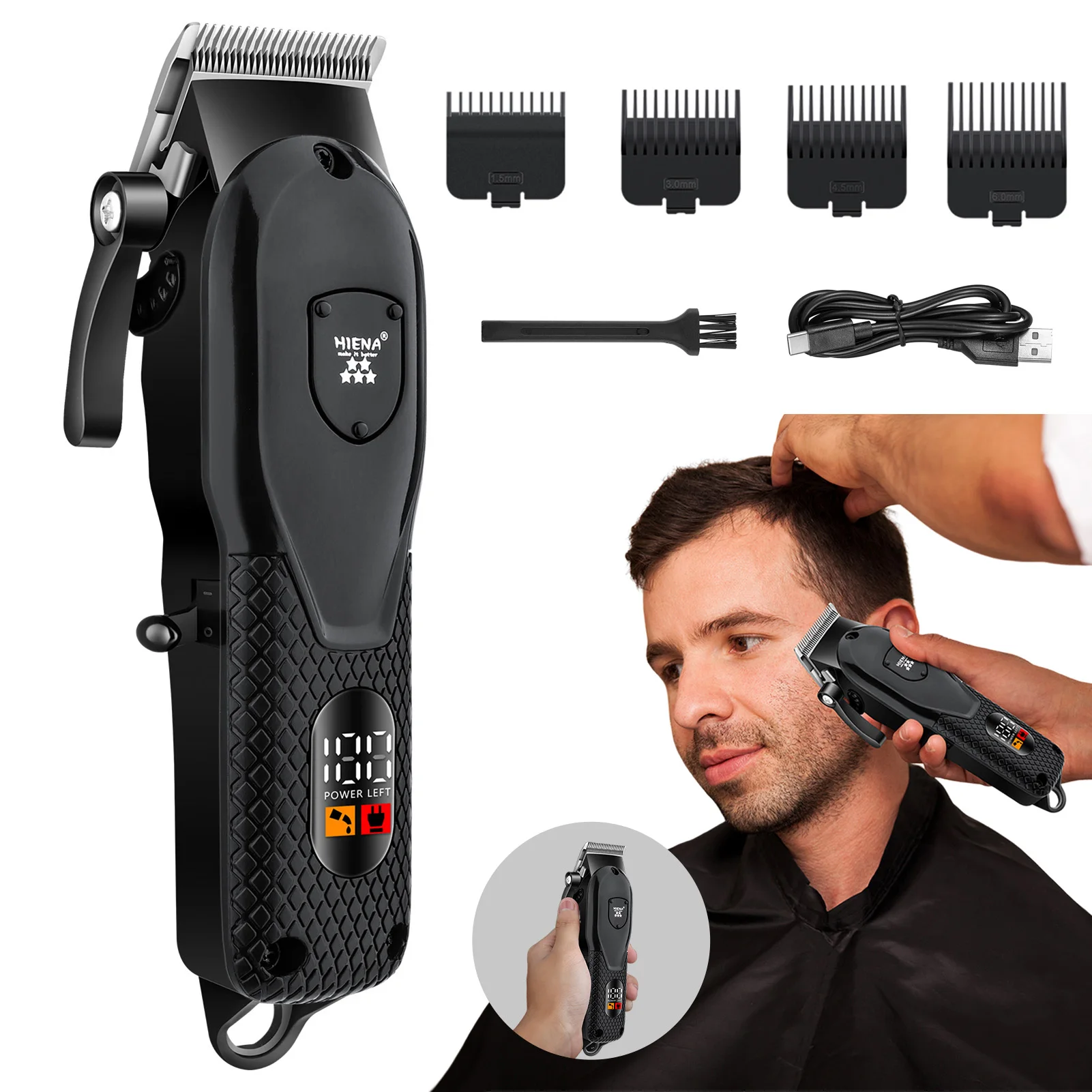 

HIENA Portable Hair Clipper Professional Electric Hair Beard Trimmer Barber Salon Cordless Hair Shaver Hair Cutting Machine Set