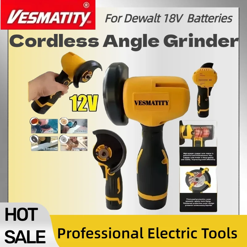 Mini Angle Grinder Equipped with Rechargeable Lithium Battery, Cordless Polishing Machine for Diamond Cutting for Dewalt Battery