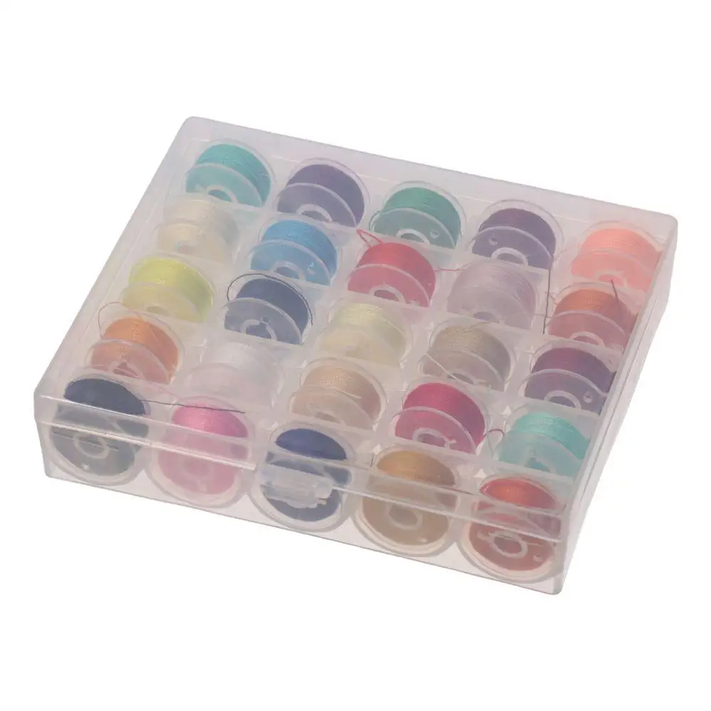 Assorted Colors Prewound Bobbins Class 15 (SA156) Clear Storage Plastic Box 25 Colors Size A TSewing hread Storage Plastic Box