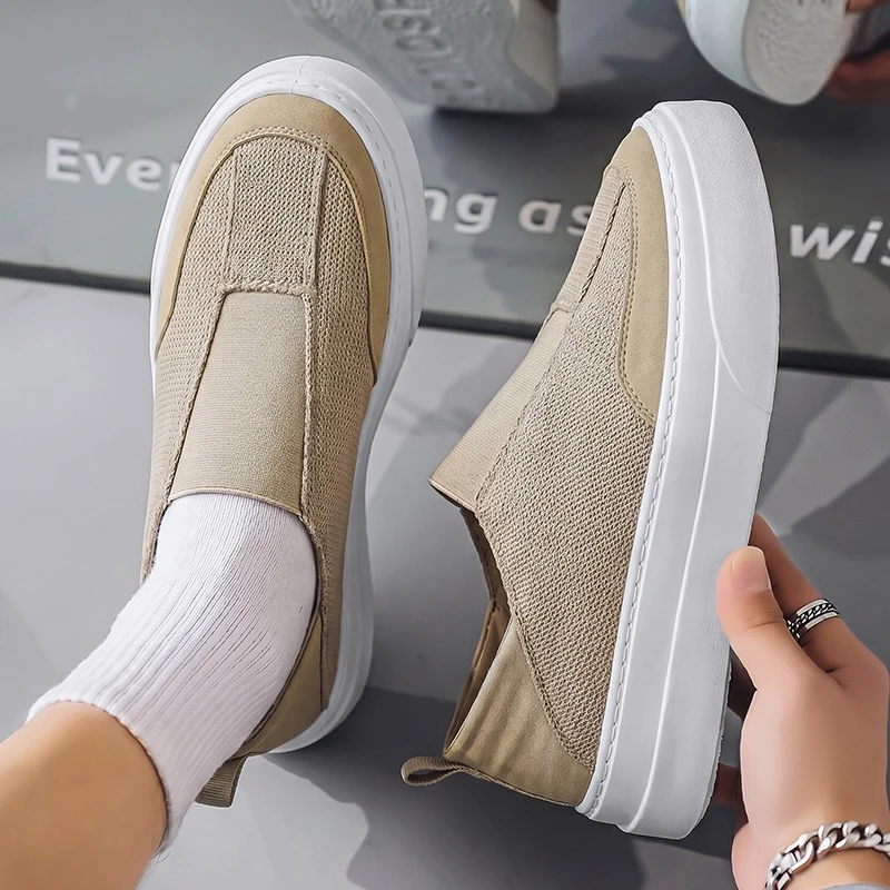 Fashion Men's Casual Shoes Platform Board Shoes Mesh Breathable Man Sneakers Comfortable Slip on Flats Lightweight Walking Shoes view 2