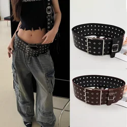 Women's Runway Fashion Genuine Rivet Leather Cummerbunds Female Dress Corsets Belts Punk Decoration Wide Belt Gothic Waistband
