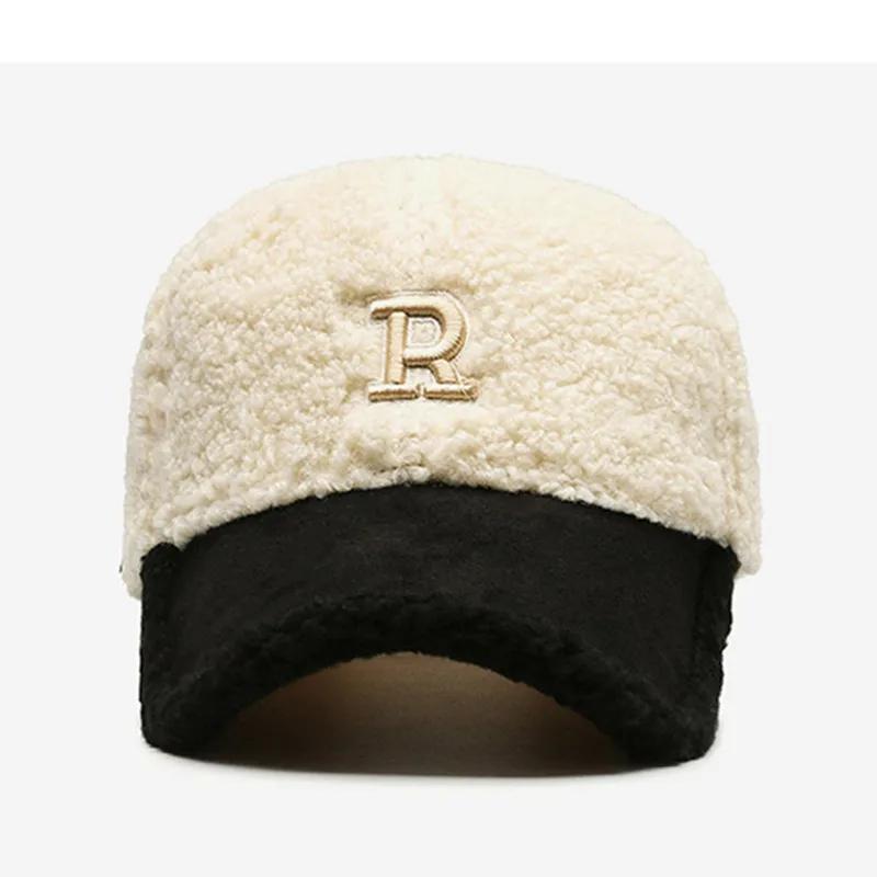 Winter Women's Hats Lambhair Warm Baseball Cap Fashion Embroidery Personality Hip-hop Hat Party Caps Adjustable Size Girls Hat image 3