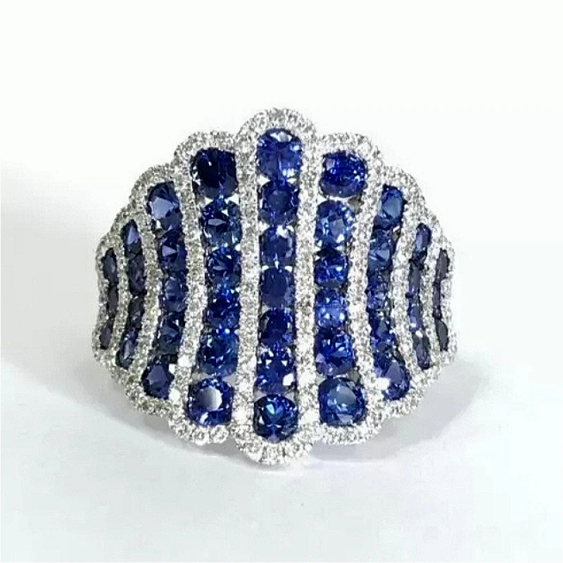 Luxuriöser, funkelnder, mit blauem synthetischem Zirkonia besetzter, versilberter Ring für Damen, modisch, elegant, für Hochzeiten, Bankette, Schmuckzubehör