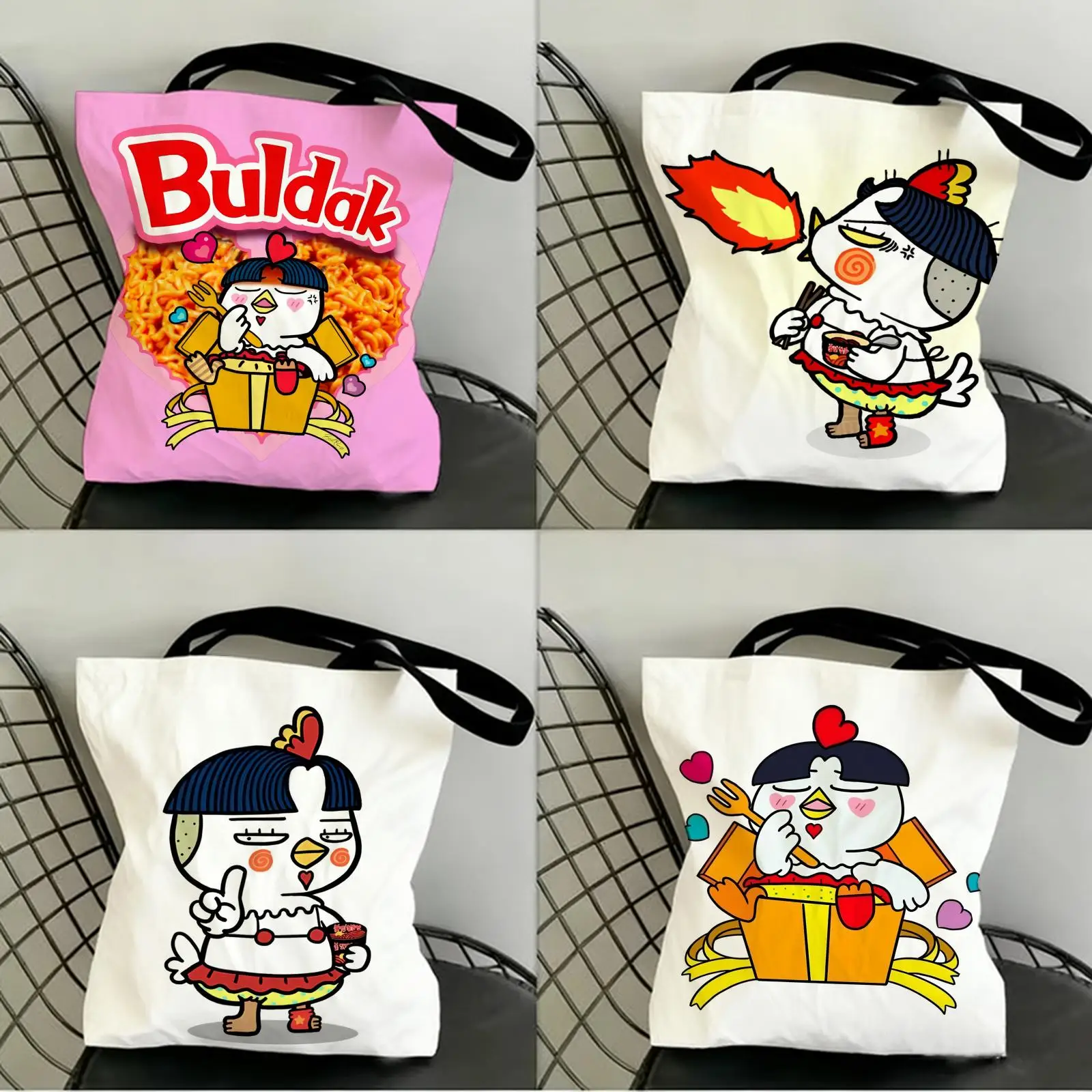 Bolsas de Almacenamiento Kawaii Divertidas B-Buldak RameSn, Bolsas de Lona con Estampado a Doble Cara, Bolsa de Compras de Moda, Regalo, Bolsos Ecológicos