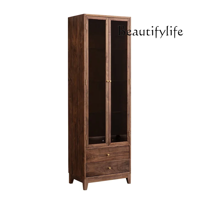 

Modern light luxury black walnut wine cabinet, living room against the wall storage locker, solid wood TV side cabinet