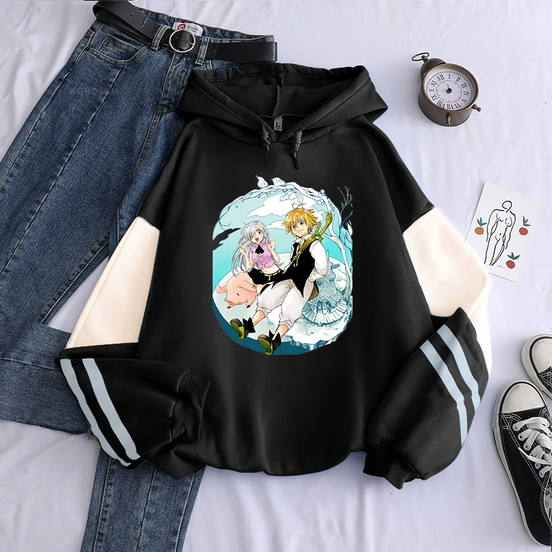 Толстовки с капюшоном в стиле аниме «Семь смертных грехов», осень унисекс, Harajuku, крутой ястреб, Элизабет, Лайонс, Meliodas, повседневные зимние толстовки с героями мультфильмов