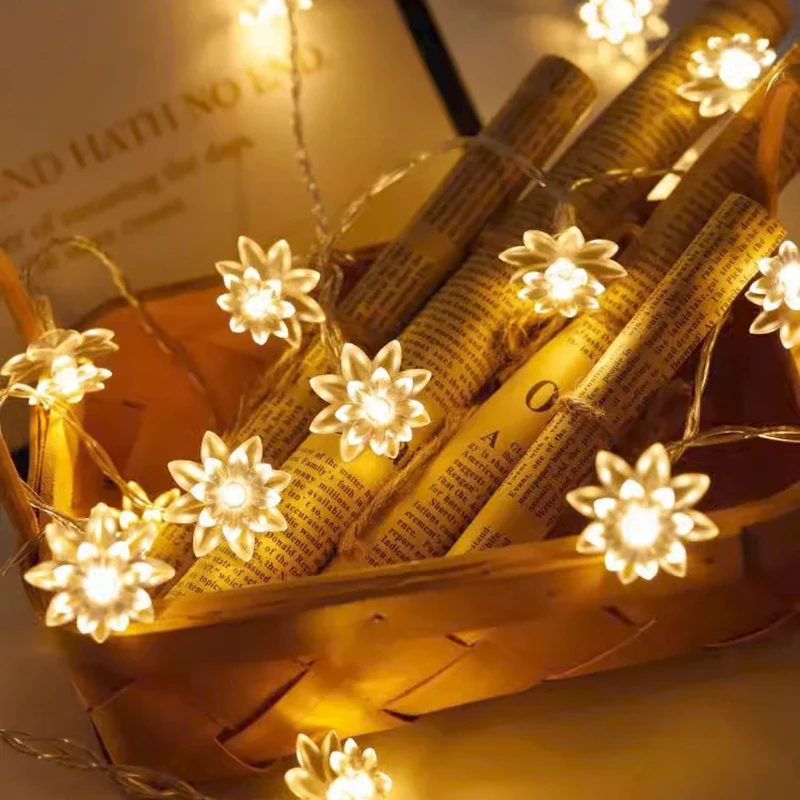 

Battery Powered LED Lotus Flower String Lights, Outdoor Garland Decorative Lamp for Garden Furniture Terrace Street Decoration