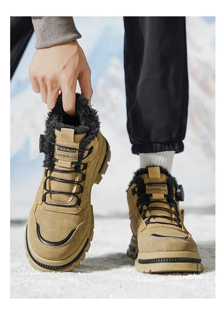 Herren Winterstiefel mit Plüschfutter, Schnürstiefel mit Drehverschluss, rutschfeste, strapazierfähige, warme Outdoor-Arbeitsstiefel – Detail 7