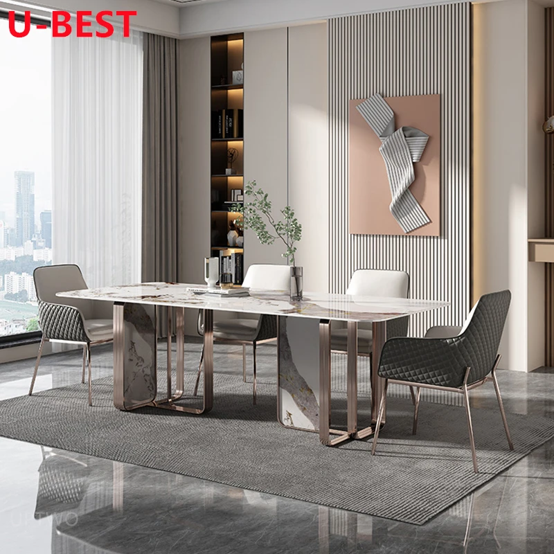 

U-BEST European Style Luxury 1.4m Dining Table Modern Marble Rectangular Dining Tables 1.6m Furniture Tables For Dining Room