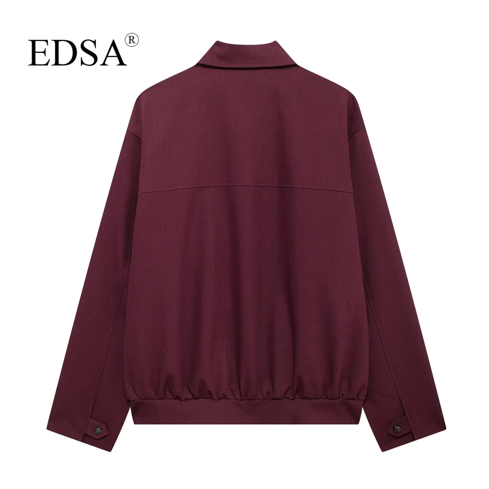 EDSA Women Wine 2 Pcs Skirt Set Turn-down Collar Long Sleeves Zipper Jacket & High Waist Pockets Lace-Up Mini Skirts Female Suit