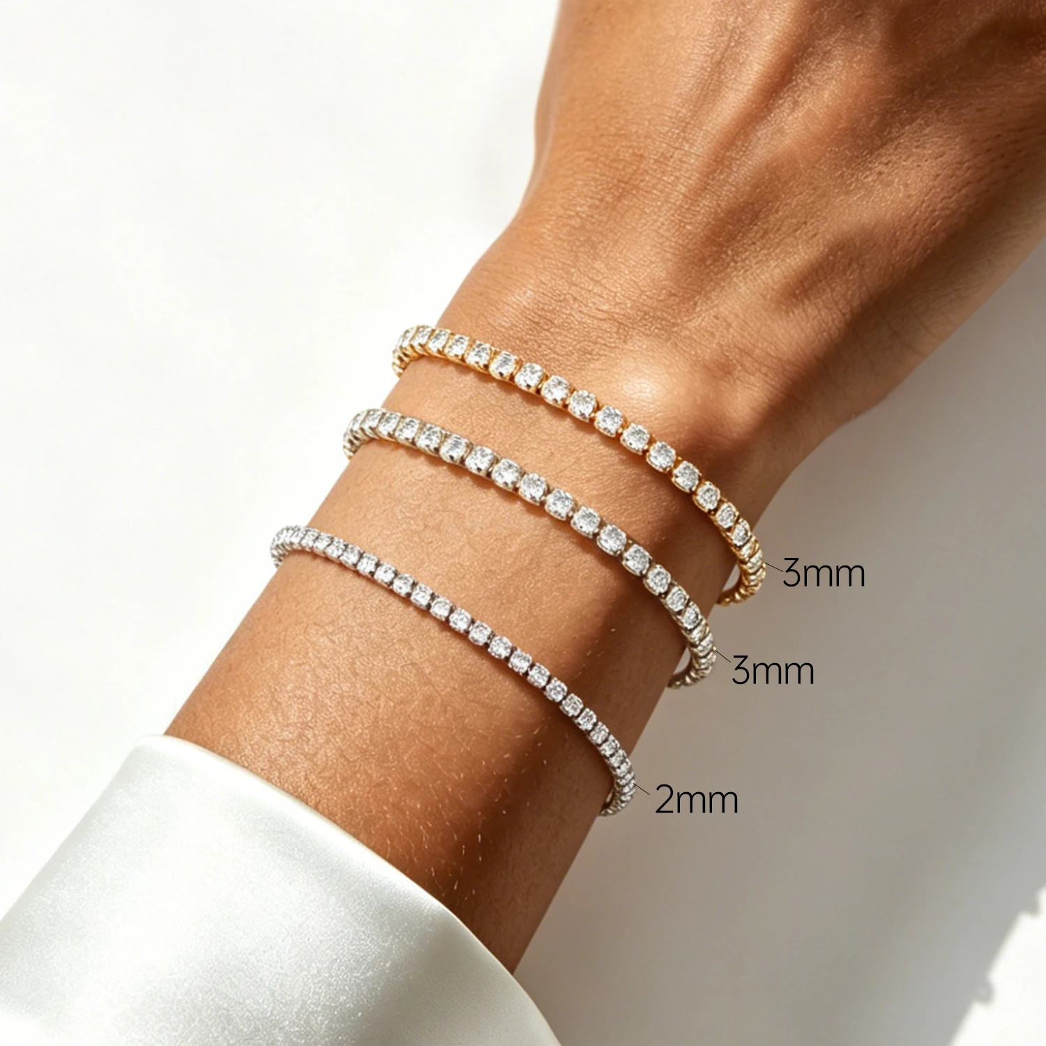 MISEFF S925 Sterling Silver Bracelet Chain 2mm & 3mm Zircon Tennis Chain Bracelet Versatile Adjustable Chain Charms Jewelry Gift view 2
