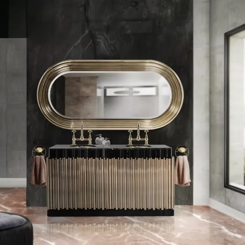 High End Bathroom Cabinet Washbasin with Sink Home Furniture Stainless Steel Washbasin Cabinet Double Sink