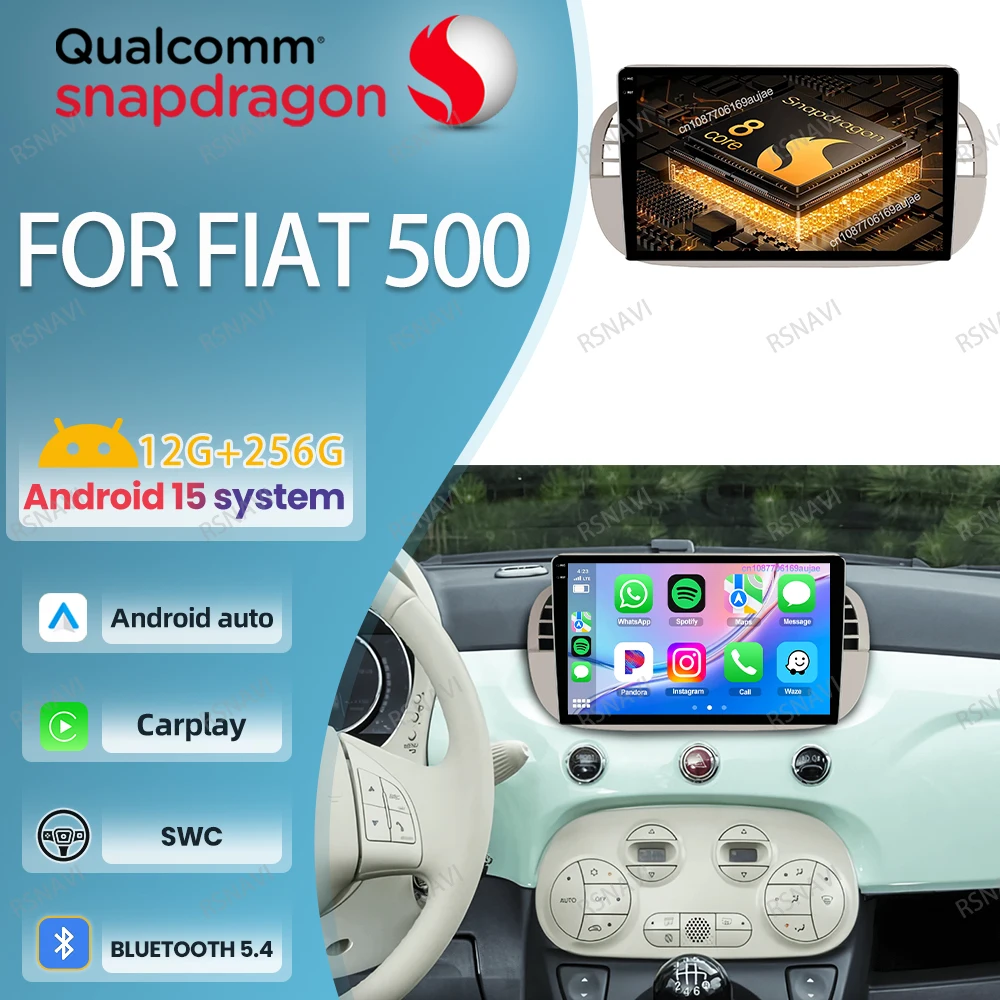 

Автомобильный радиоприемник Android 15 для FIAT 500 QLED авторадио беспроводной Carplay Auto DSP 4G LTE навигация BT 5G WIFI DVD Viedo плеер GPS