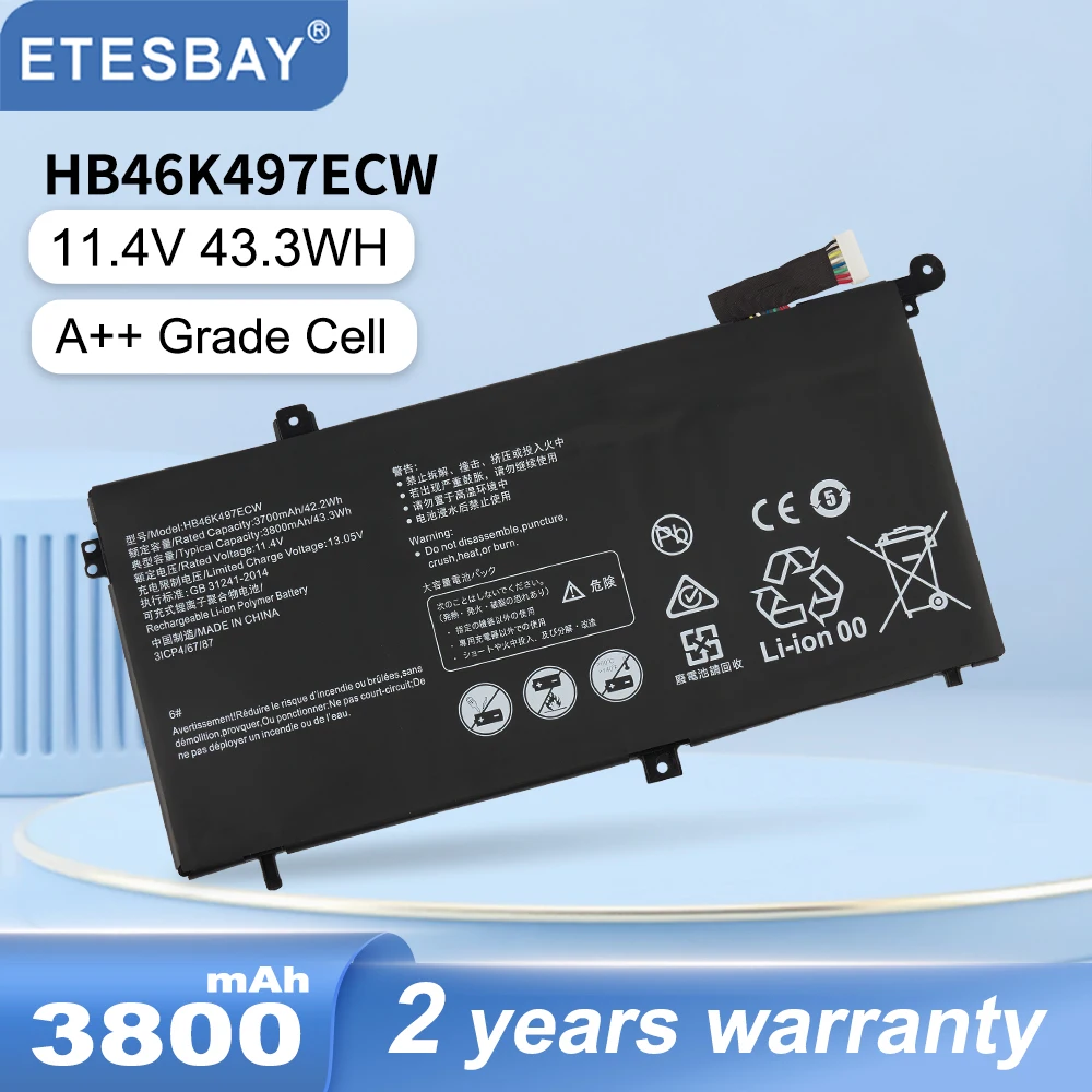 

ETESBAY HB46K497ECW 3800mAh 43.3WH Laptop Battery For Huawei Matebook D 2018 PL-W19 PL-W09 MRC-W60 MRC-W00 MRC-W50 MRC-W70