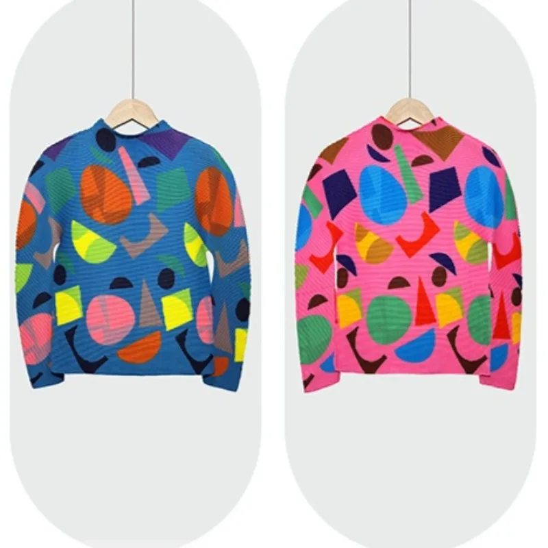 Miyake geplooide damestop Stijlvol elegant Halfhoge hals Slim-fit Afslankende basislaag T-shirt met lange mouwen Gelaagdheid of bovenkleding