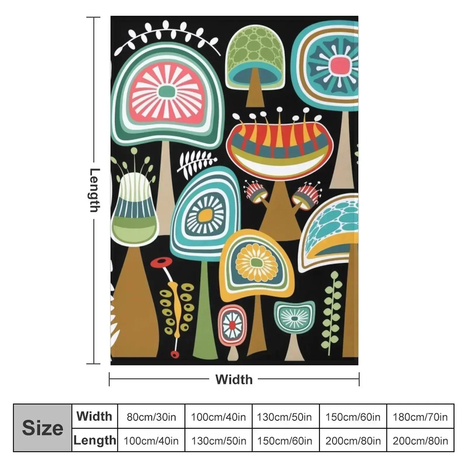Colorful Mid Century Modern Mushrooms // Large Scale Throw Blanket Bed linens Vintage Bed covers sofa bed Blankets