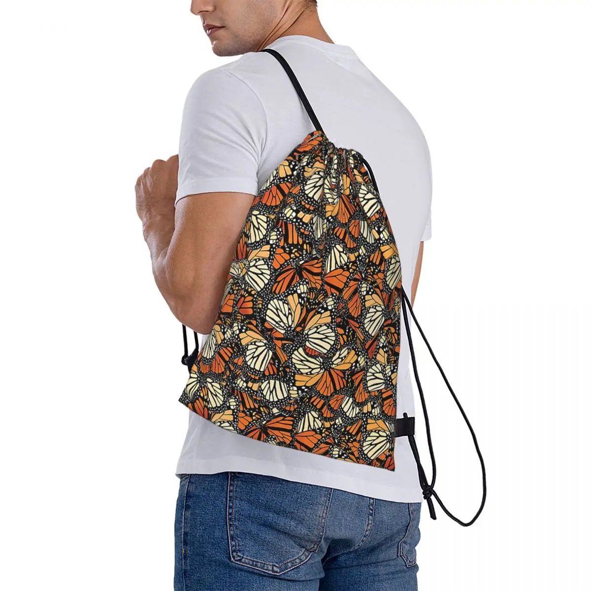 

Orange Monarch Butterfly Backpacks Casual Drawstring Bags Storage Bag Book Bags for Travel School